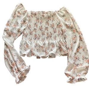 Beyond the Radar Floral Smocked Peplum Top Coquette chic Preloved M